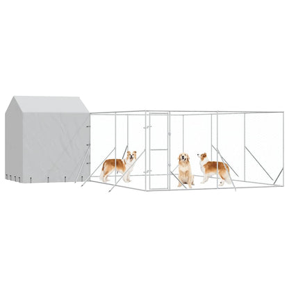 Cuccia Cani da Esterno Tetto Argento 6x6x2,5 m Acciaio Zincato | homemem39