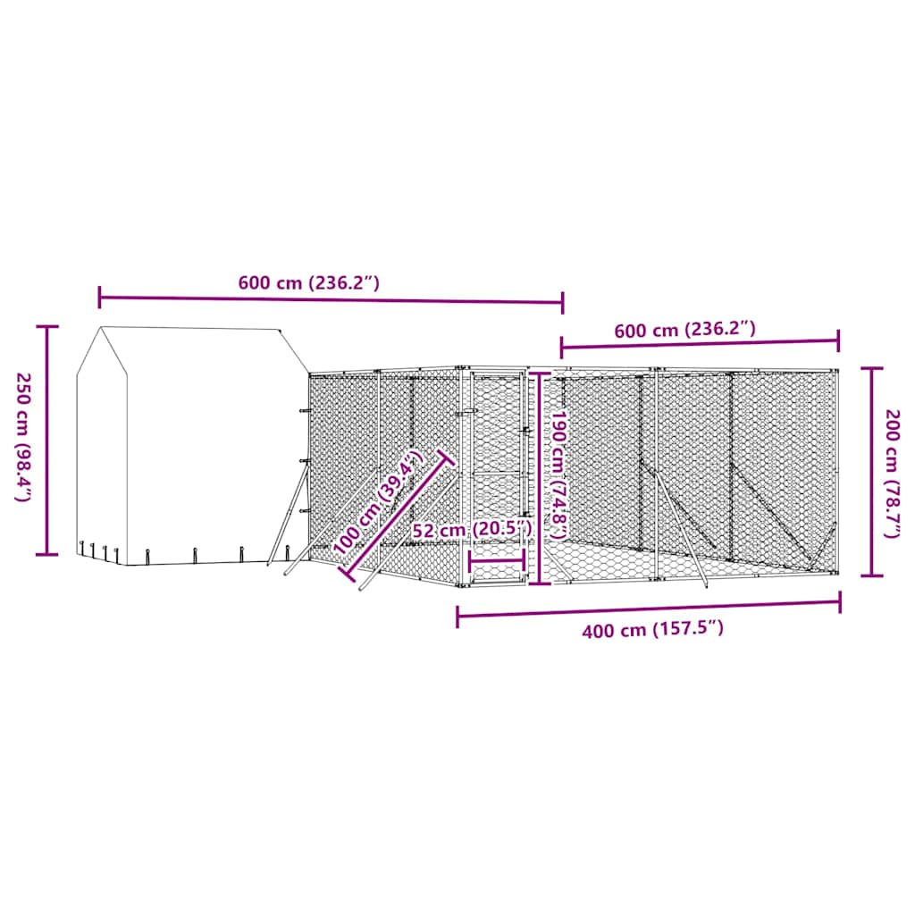 Cuccia Cani da Esterno Tetto Argento 6x6x2,5 m Acciaio Zincato | homemem39