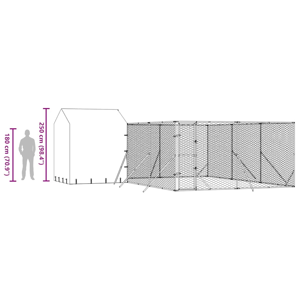 Cuccia Cani da Esterno Tetto Argento 6x6x2,5 m Acciaio Zincato | homemem39