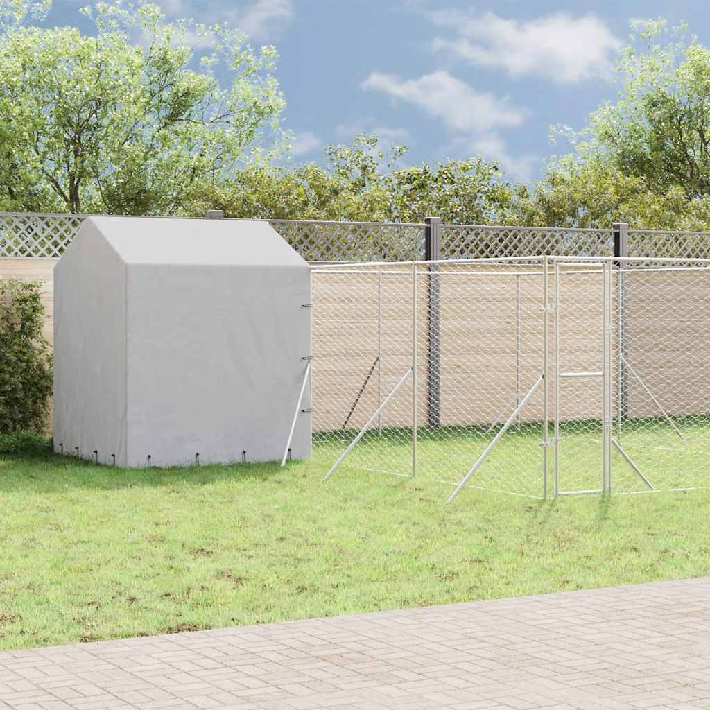 Cuccia Cani da Esterno Tetto Argento 6x6x2,5 m Acciaio Zincato | homemem39
