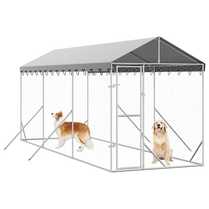 Cuccia Cani da Esterno Tetto Argento 2x6x2,5 m Acciaio Zincato | homemem39