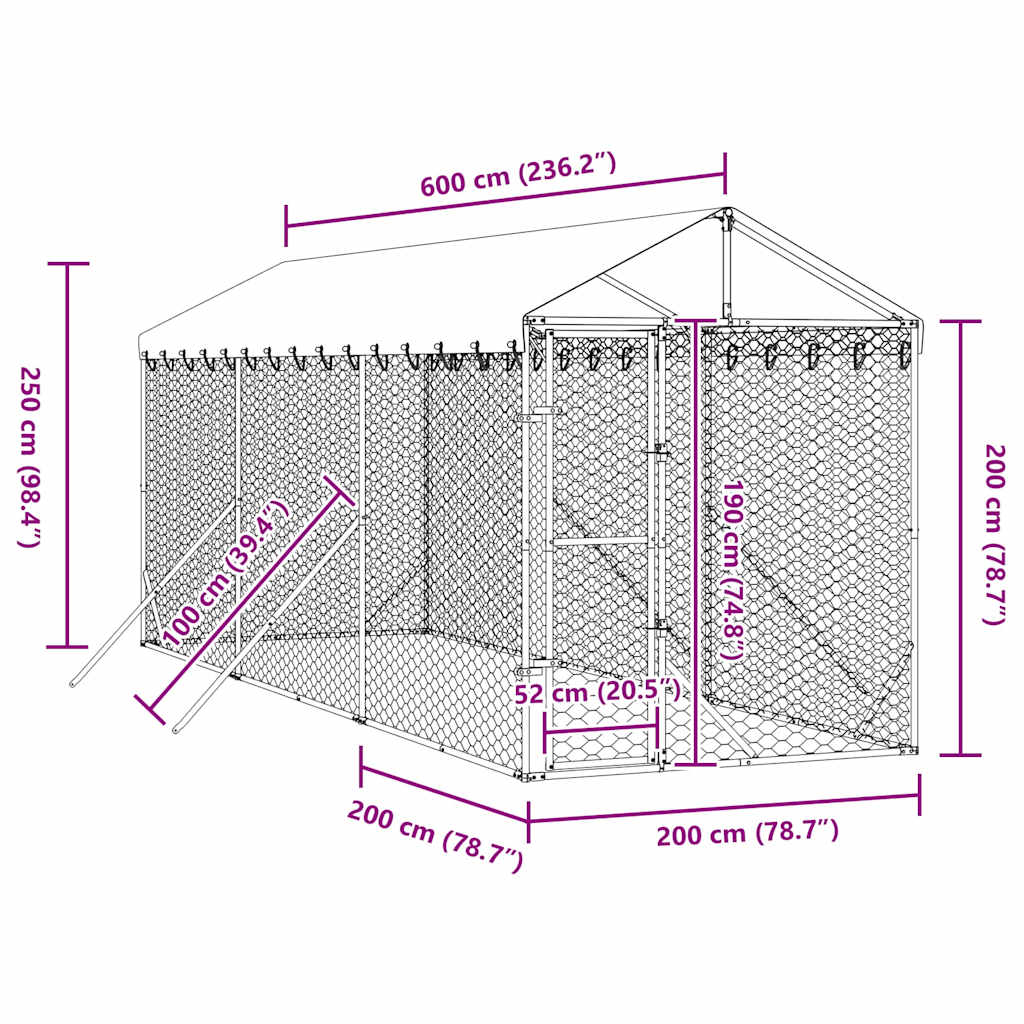 Cuccia Cani da Esterno Tetto Argento 2x6x2,5 m Acciaio Zincato | homemem39