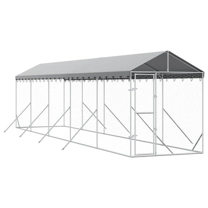 Cuccia Cani da Esterno Tetto Argento 2x10x2,5 m Acciaio Zincato | homemem39