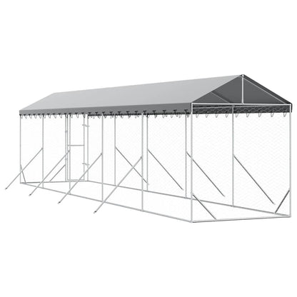 Cuccia Cani da Esterno Tetto Argento 2x10x2,5 m Acciaio Zincato | homemem39