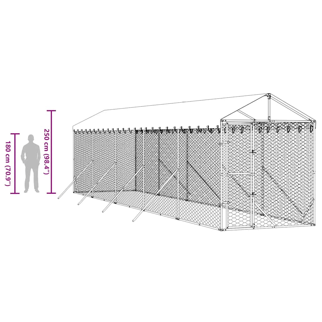 Cuccia Cani da Esterno Tetto Argento 2x10x2,5 m Acciaio Zincato | homemem39