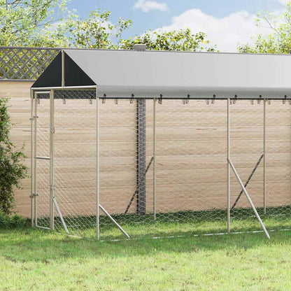 Cuccia Cani da Esterno Tetto Argento 2x10x2,5 m Acciaio Zincato | homemem39