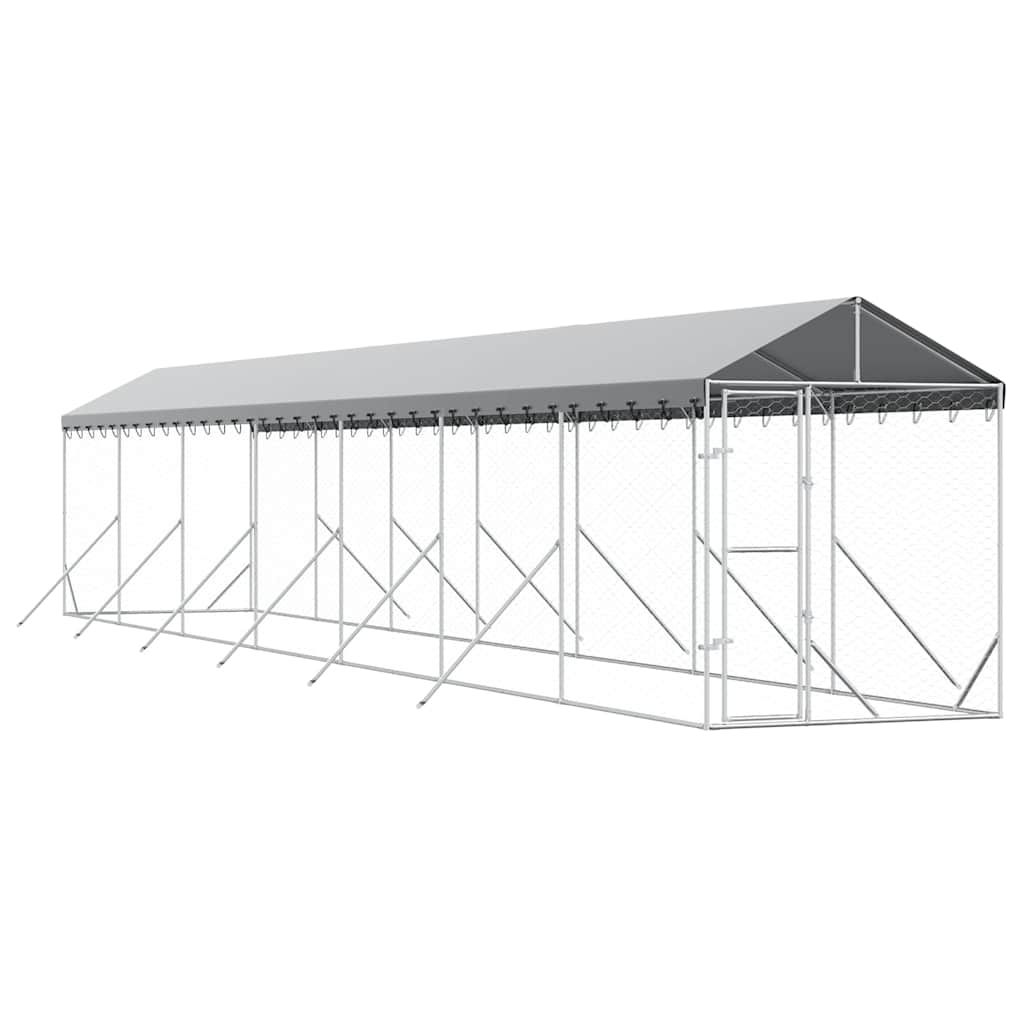Cuccia Cani da Esterno Tetto Argento 2x14x2,5 m Acciaio Zincato | homemem39
