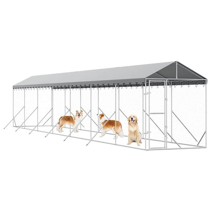Cuccia Cani da Esterno Tetto Argento 2x14x2,5 m Acciaio Zincato | homemem39