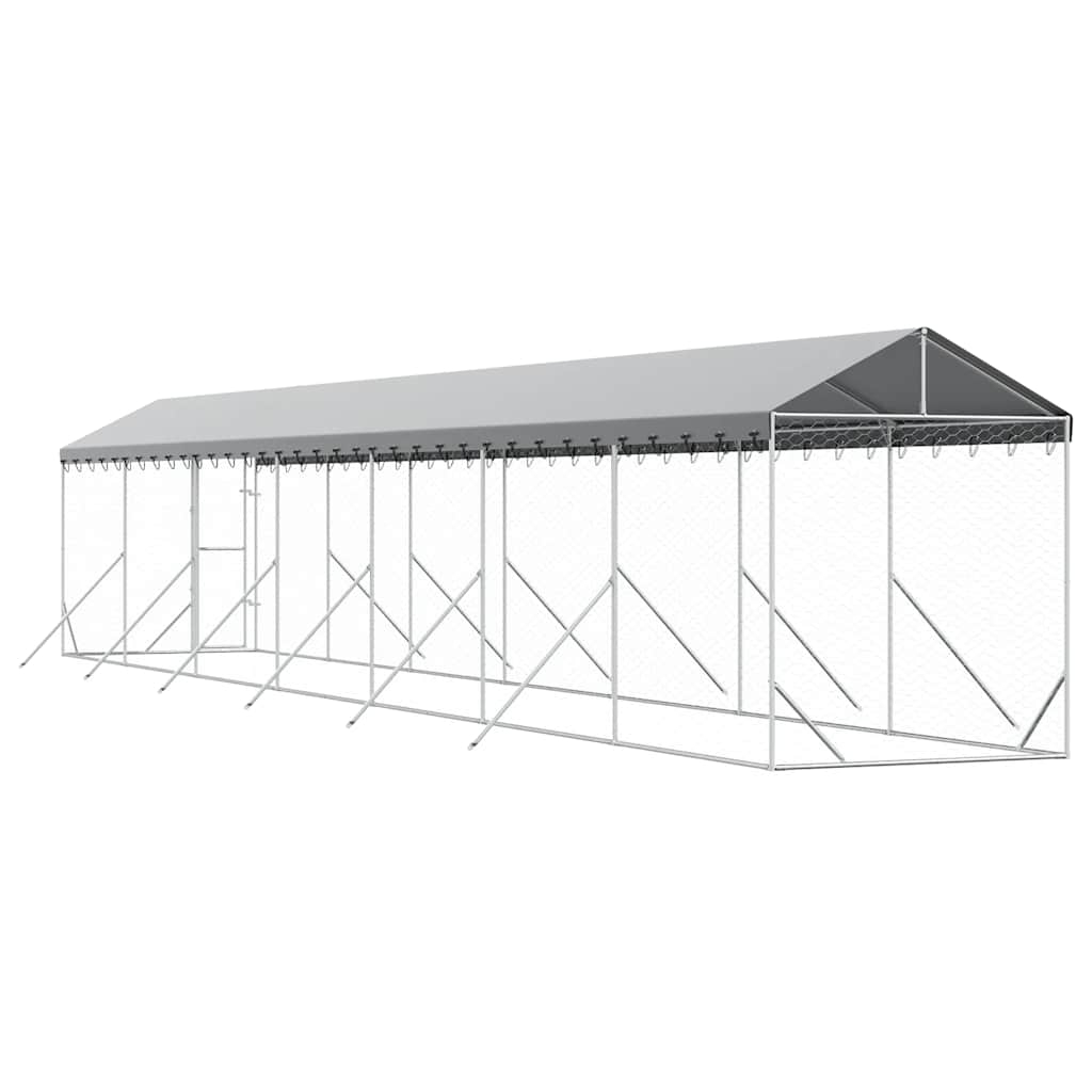 Cuccia Cani da Esterno Tetto Argento 2x14x2,5 m Acciaio Zincato | homemem39