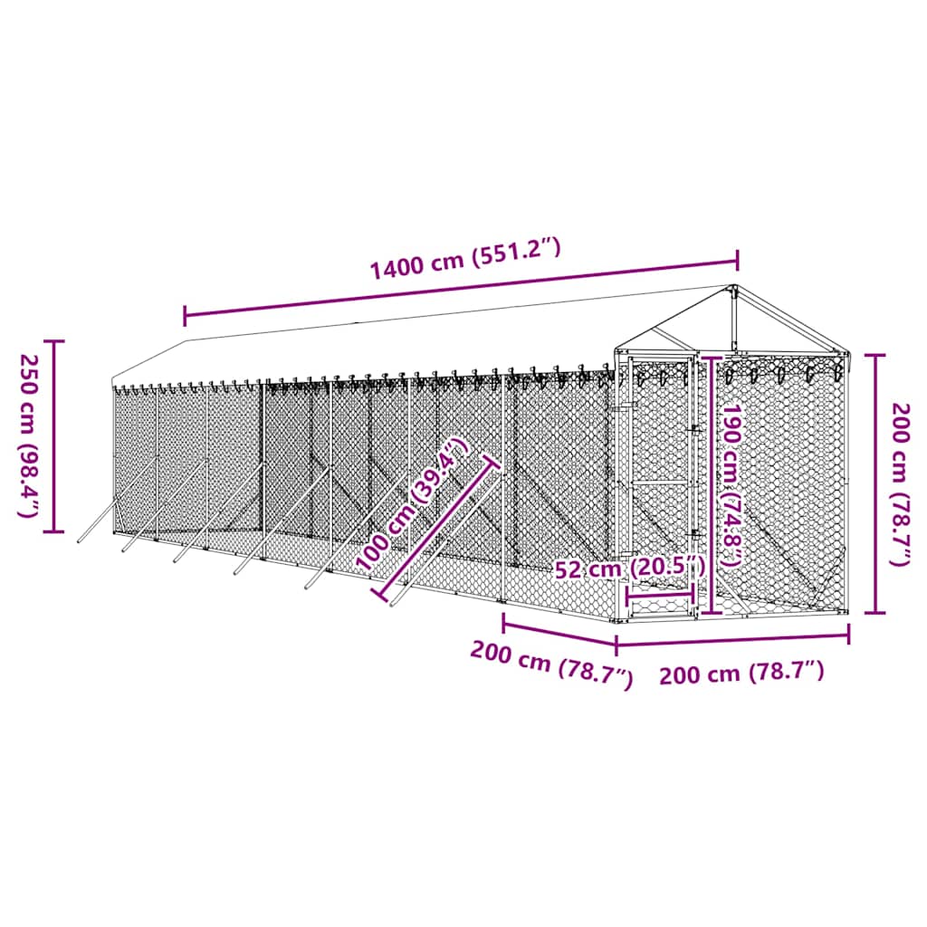 Cuccia Cani da Esterno Tetto Argento 2x14x2,5 m Acciaio Zincato | homemem39