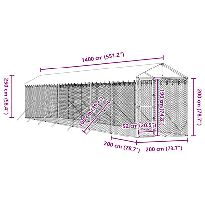 Cuccia Cani da Esterno Tetto Argento 2x14x2,5 m Acciaio Zincato | homemem39
