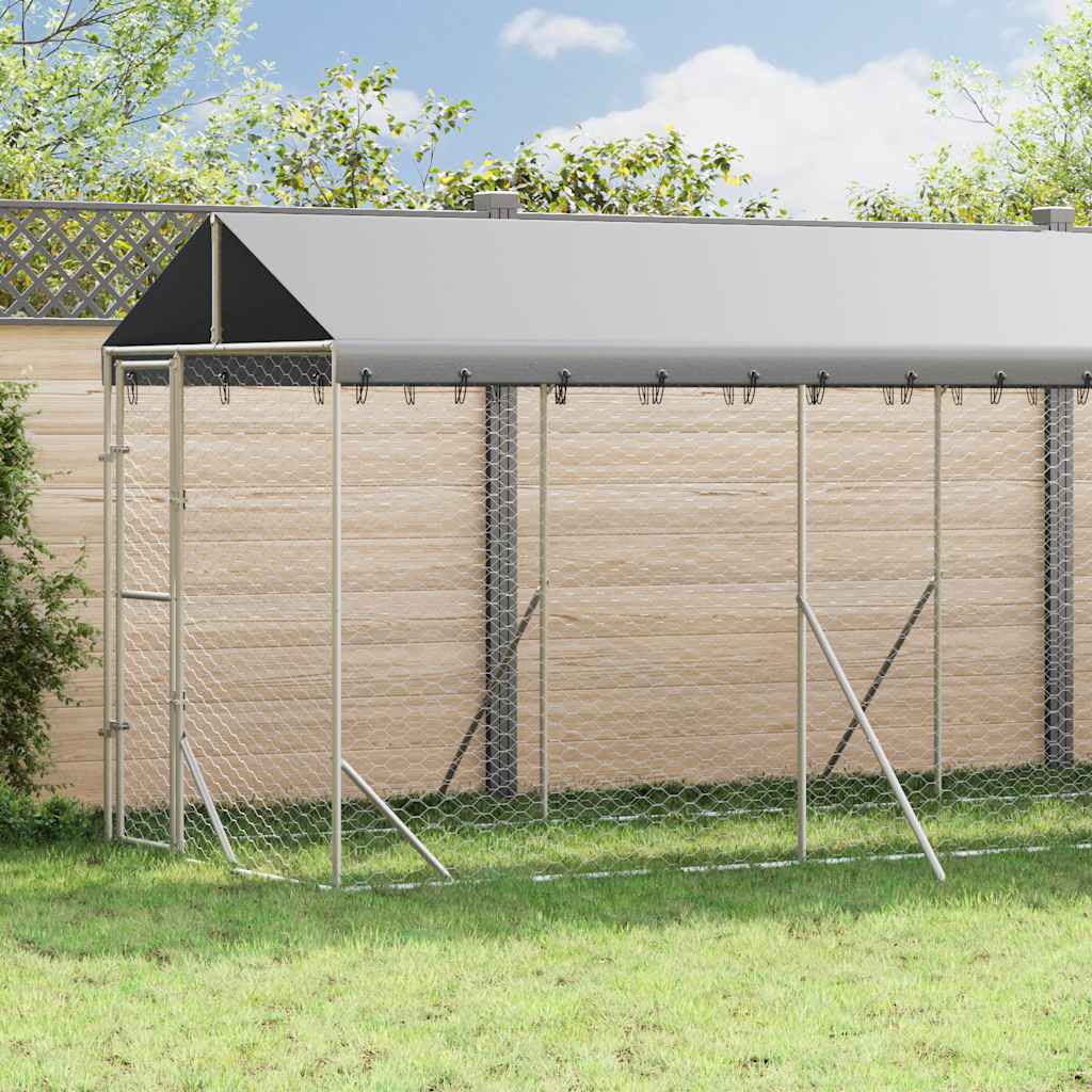 Cuccia Cani da Esterno Tetto Argento 2x14x2,5 m Acciaio Zincato | homemem39