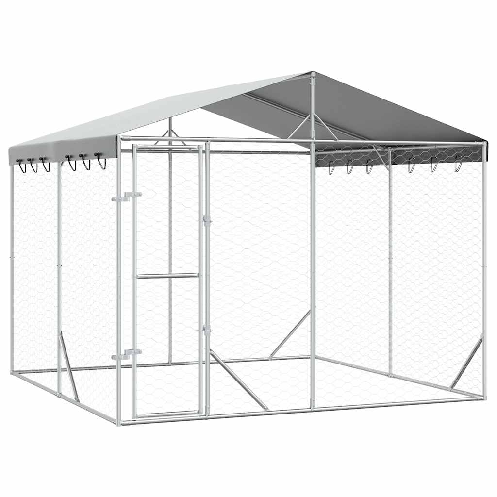 Cuccia Cani da Esterno Tetto Argento 3x3x2,5 m Acciaio Zincato | homemem39