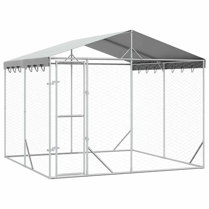 Cuccia Cani da Esterno Tetto Argento 3x3x2,5 m Acciaio Zincato | homemem39