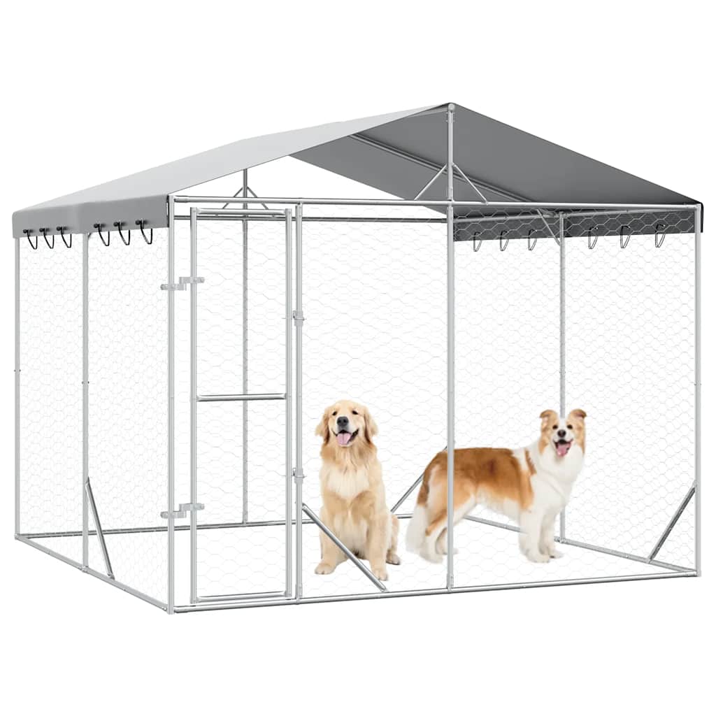 Cuccia Cani da Esterno Tetto Argento 3x3x2,5 m Acciaio Zincato | homemem39