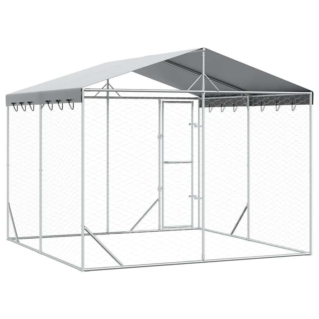 Cuccia Cani da Esterno Tetto Argento 3x3x2,5 m Acciaio Zincato | homemem39