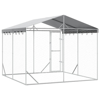 Cuccia Cani da Esterno Tetto Argento 3x3x2,5 m Acciaio Zincato | homemem39
