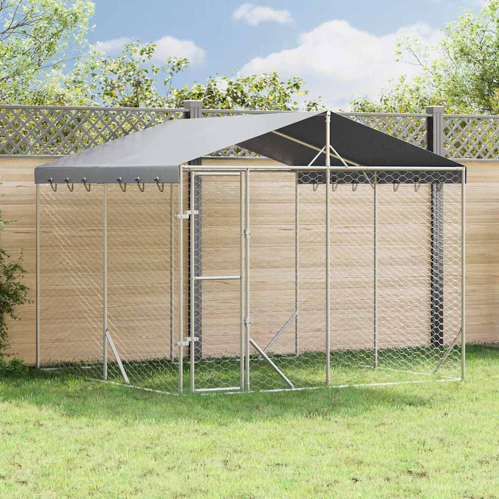 Cuccia Cani da Esterno Tetto Argento 3x3x2,5 m Acciaio Zincato | homemem39
