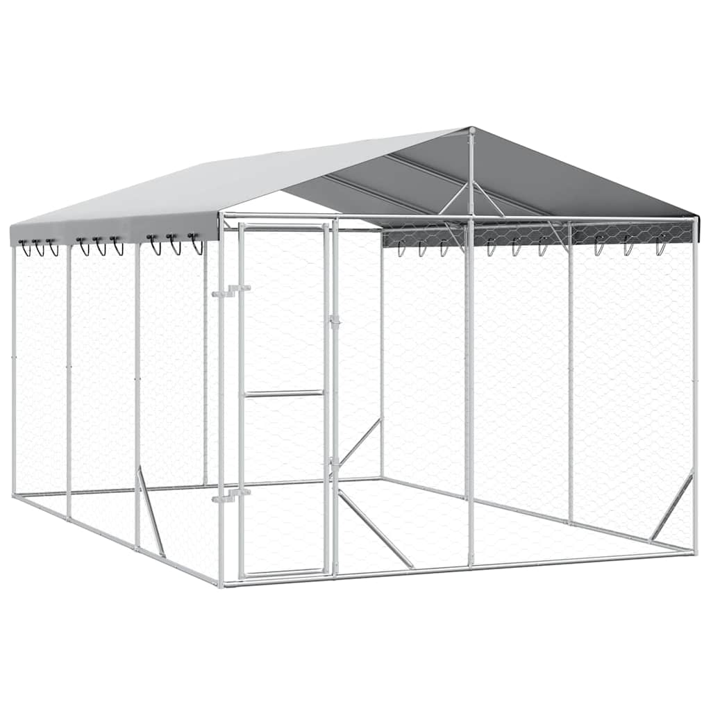 Cuccia Cani da Esterno Tetto Argento 3x4,5x2,5m Acciaio Zincato | homemem39