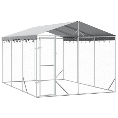 Cuccia Cani da Esterno Tetto Argento 3x4,5x2,5m Acciaio Zincato | homemem39