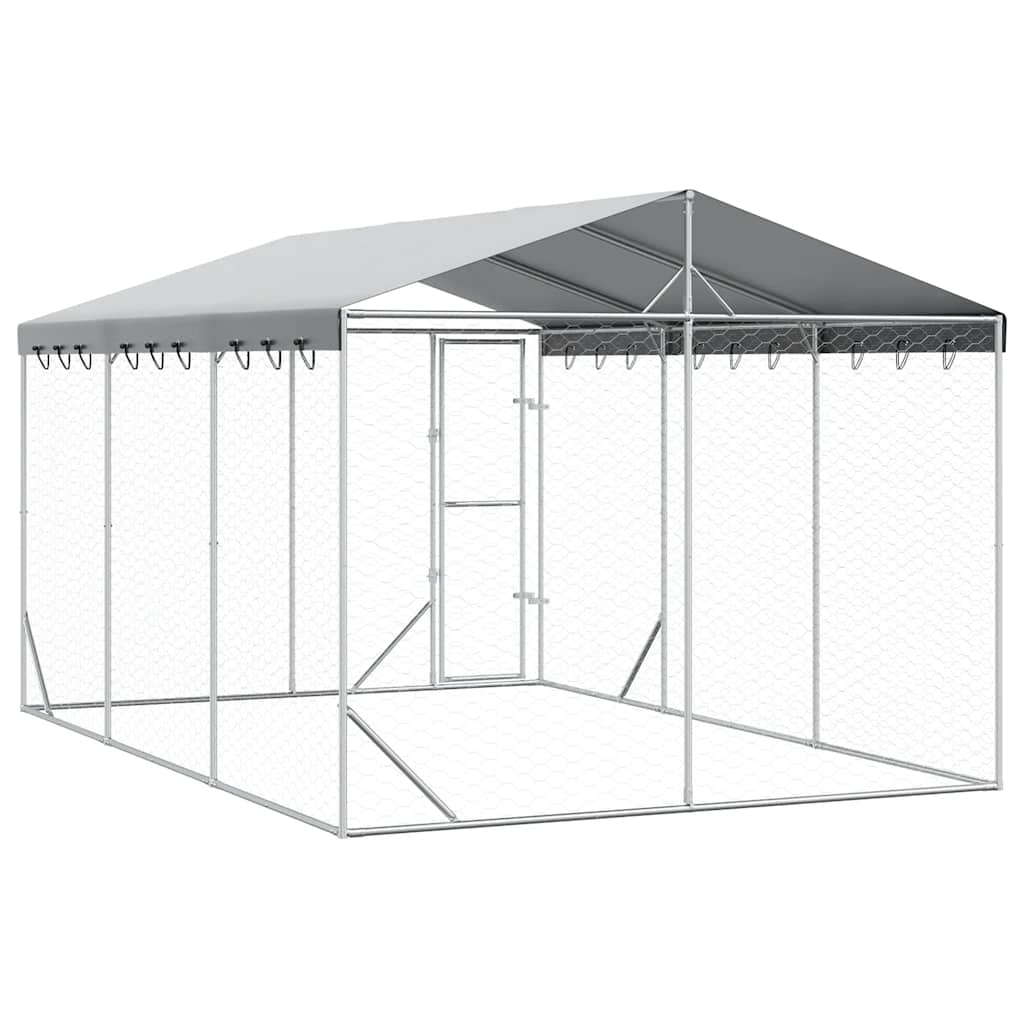 Cuccia Cani da Esterno Tetto Argento 3x4,5x2,5m Acciaio Zincato | homemem39
