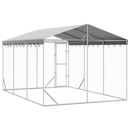 Cuccia Cani da Esterno Tetto Argento 3x4,5x2,5m Acciaio Zincato | homemem39