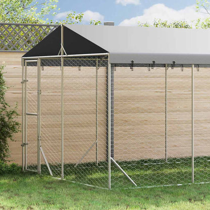 Cuccia Cani da Esterno Tetto Argento 3x4,5x2,5m Acciaio Zincato | homemem39