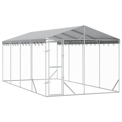 Cuccia Cani da Esterno Tetto Argento 3x6x2,5 m Acciaio Zincato | homemem39