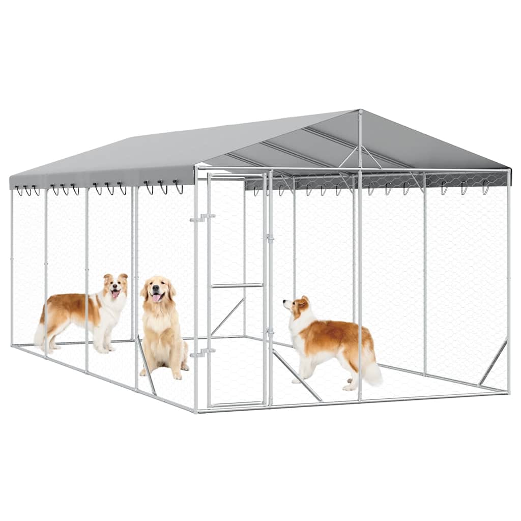 Cuccia Cani da Esterno Tetto Argento 3x6x2,5 m Acciaio Zincato | homemem39