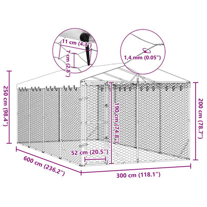 Cuccia Cani da Esterno Tetto Argento 3x6x2,5 m Acciaio Zincato | homemem39