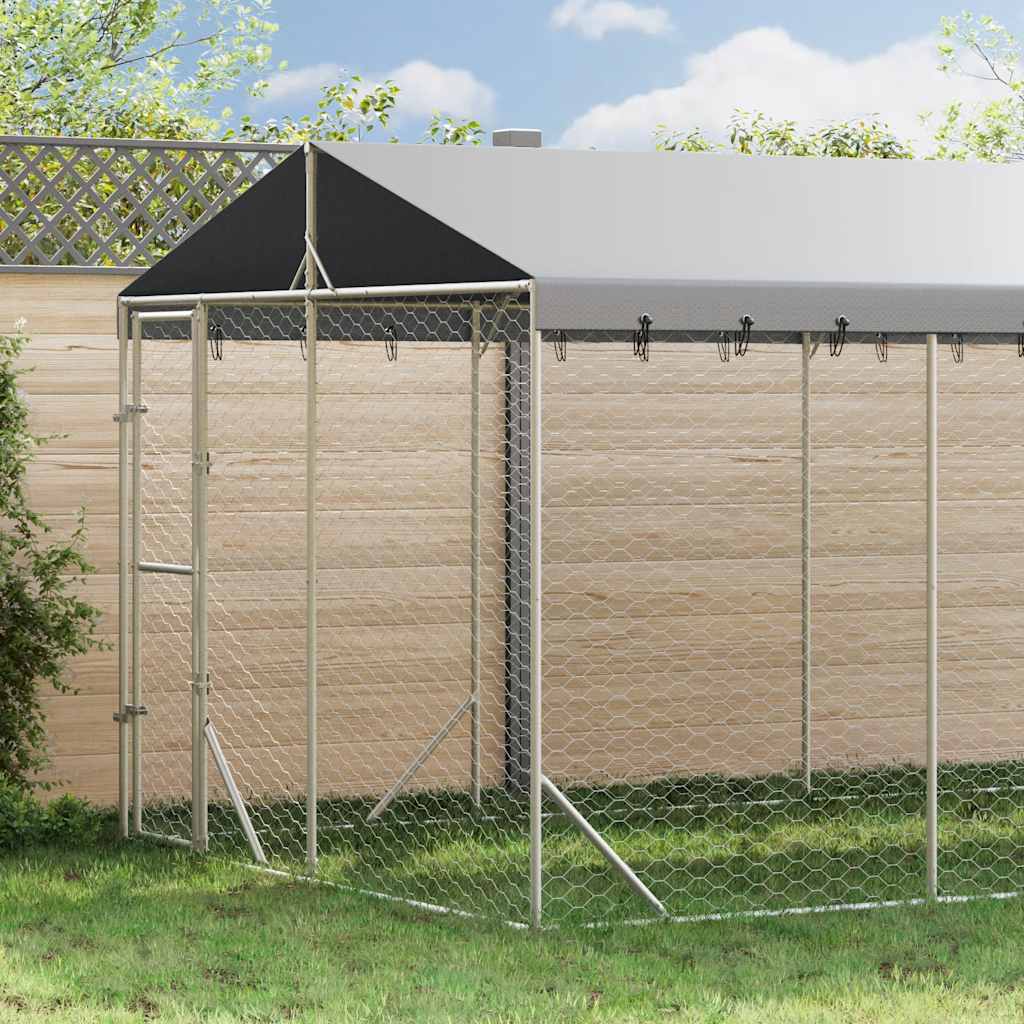 Cuccia Cani da Esterno Tetto Argento 3x6x2,5 m Acciaio Zincato | homemem39