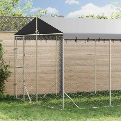 Cuccia Cani da Esterno Tetto Argento 3x6x2,5 m Acciaio Zincato | homemem39