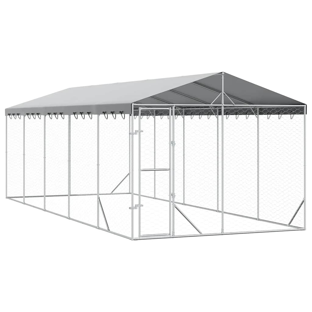 Cuccia Cani da Esterno Tetto Argento 3x7,5x2,5m Acciaio Zincato | homemem39