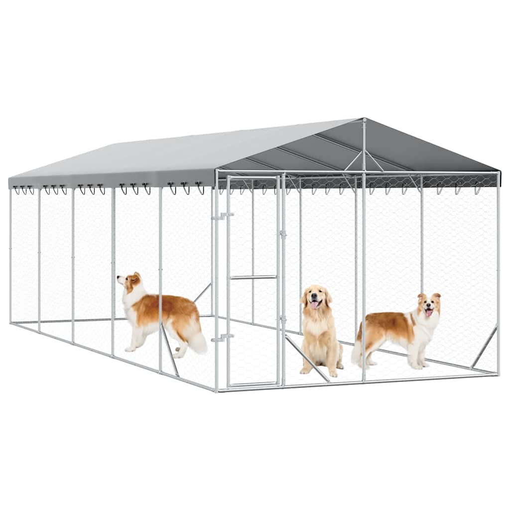 Cuccia Cani da Esterno Tetto Argento 3x7,5x2,5m Acciaio Zincato | homemem39