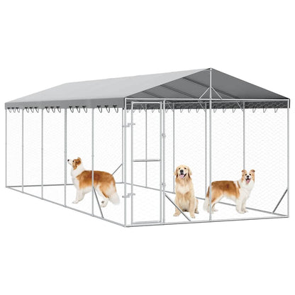 Cuccia Cani da Esterno Tetto Argento 3x7,5x2,5m Acciaio Zincato | homemem39