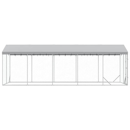 Cuccia Cani da Esterno Tetto Argento 3x7,5x2,5m Acciaio Zincato | homemem39