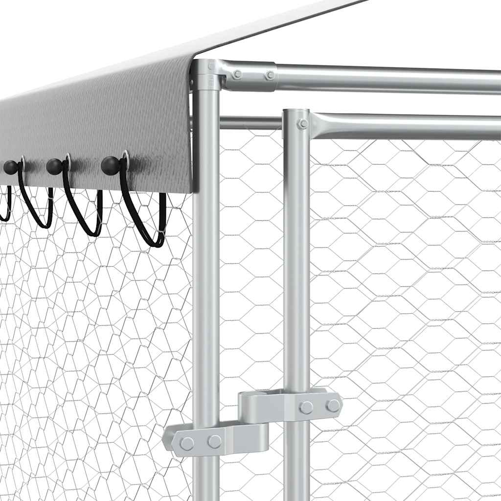 Cuccia Cani da Esterno Tetto Argento 3x7,5x2,5m Acciaio Zincato | homemem39