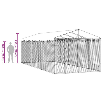 Cuccia Cani da Esterno Tetto Argento 3x7,5x2,5m Acciaio Zincato | homemem39