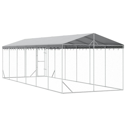 Cuccia Cani da Esterno Tetto Argento 3x9x2,5 m Acciaio Zincato | homemem39