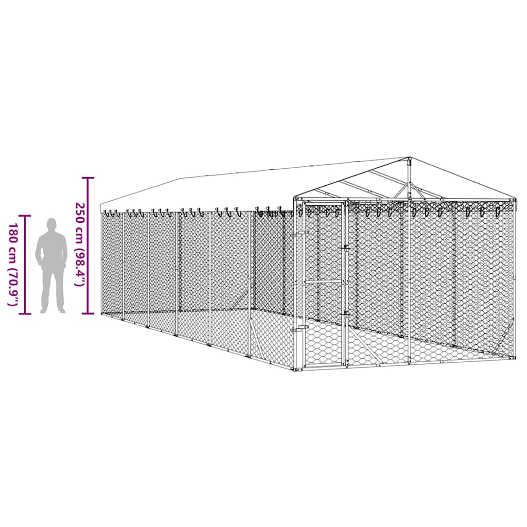 Cuccia Cani da Esterno Tetto Argento 3x9x2,5 m Acciaio Zincato | homemem39