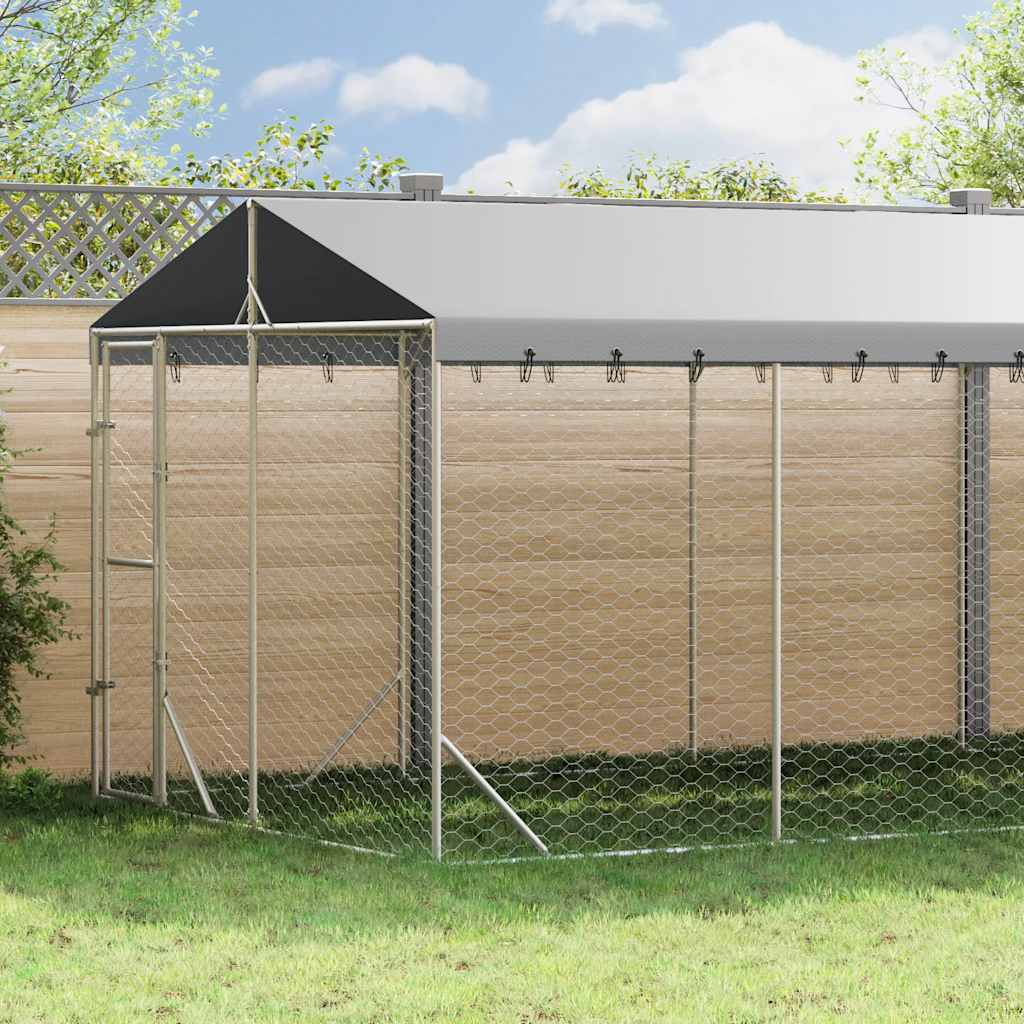 Cuccia Cani da Esterno Tetto Argento 3x9x2,5 m Acciaio Zincato | homemem39