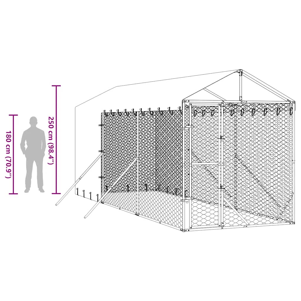 Cuccia Cani da Esterno Tetto Argento 2x6x2,5 m Acciaio Zincato | homemem39
