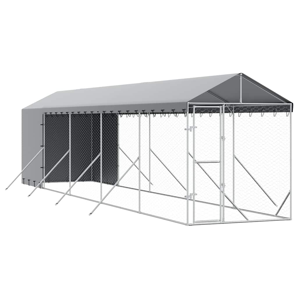 Cuccia Cani da Esterno Tetto Argento 2x10x2,5 m Acciaio Zincato | homemem39