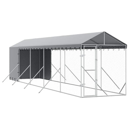 Cuccia Cani da Esterno Tetto Argento 2x10x2,5 m Acciaio Zincato | homemem39
