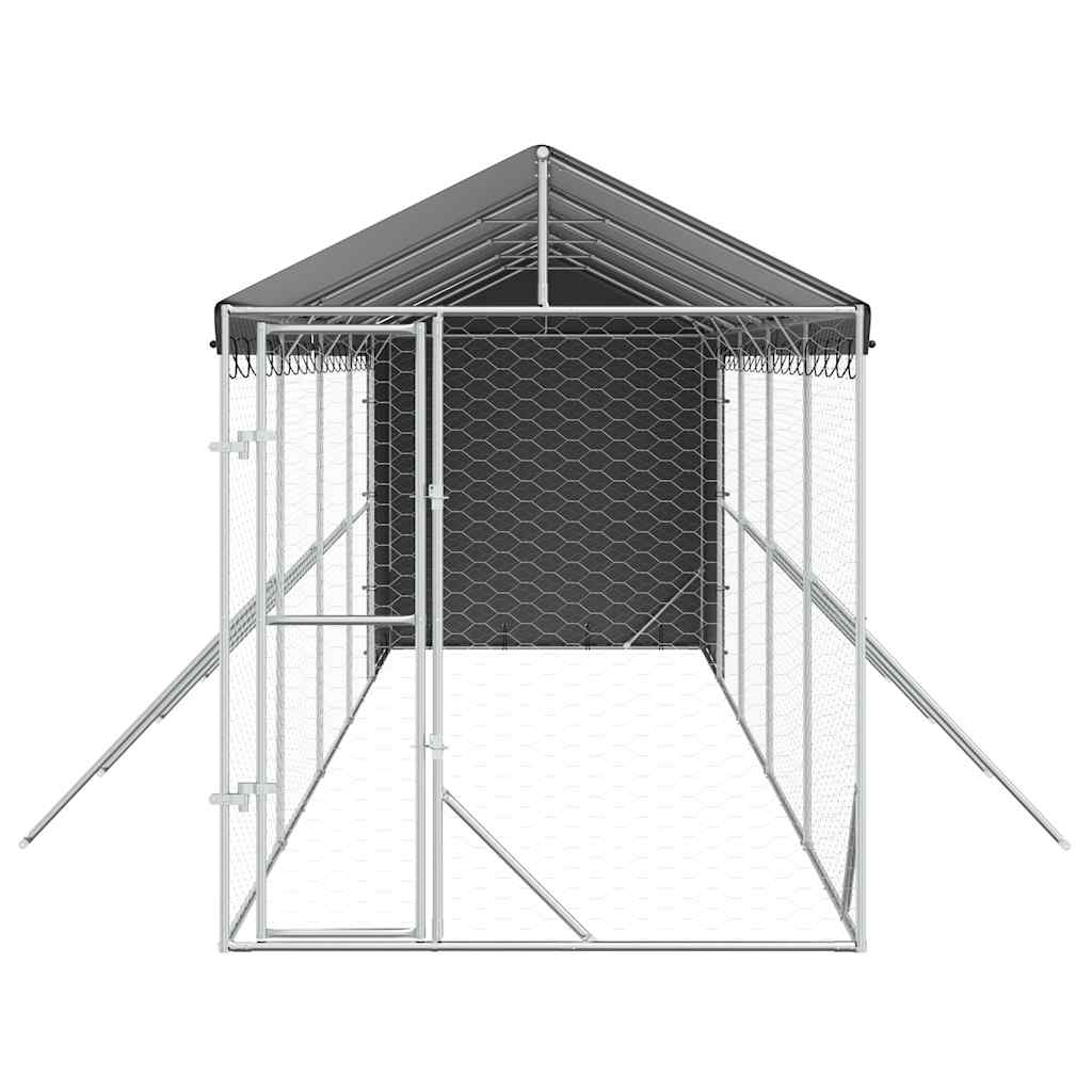 Cuccia Cani da Esterno Tetto Argento 2x10x2,5 m Acciaio Zincato | homemem39