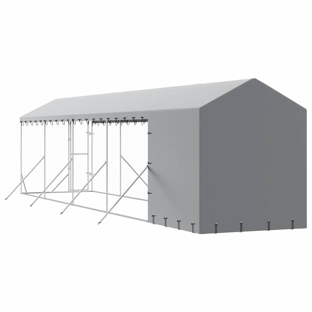 Cuccia Cani da Esterno Tetto Argento 2x10x2,5 m Acciaio Zincato | homemem39