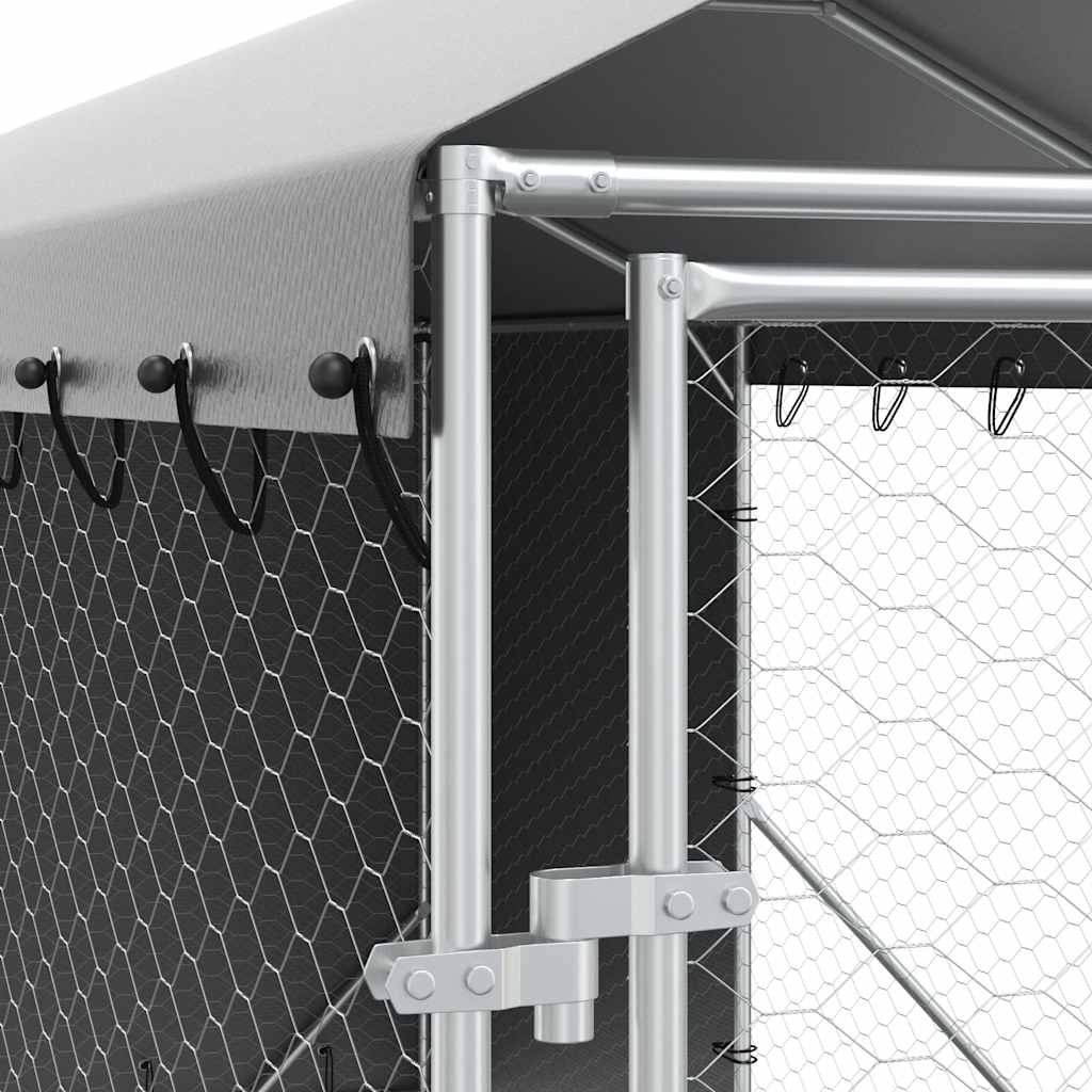 Cuccia Cani da Esterno Tetto Argento 2x10x2,5 m Acciaio Zincato | homemem39