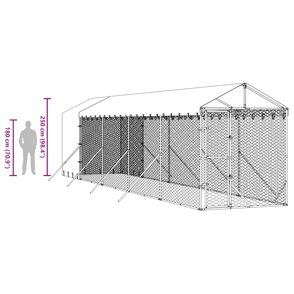 Cuccia Cani da Esterno Tetto Argento 2x10x2,5 m Acciaio Zincato | homemem39