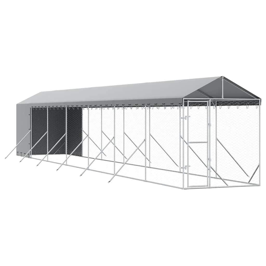 Cuccia Cani da Esterno Tetto Argento 2x14x2,5 m Acciaio Zincato | homemem39