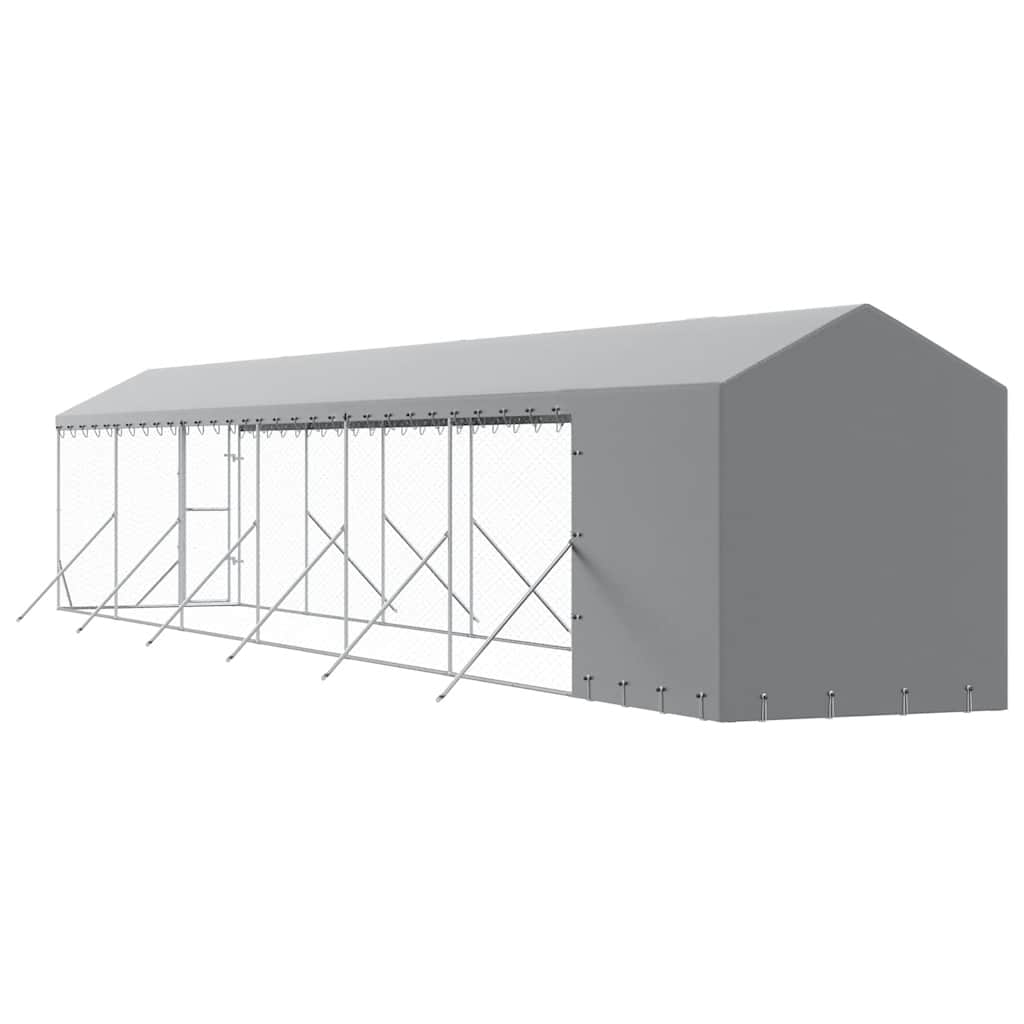 Cuccia Cani da Esterno Tetto Argento 2x14x2,5 m Acciaio Zincato | homemem39